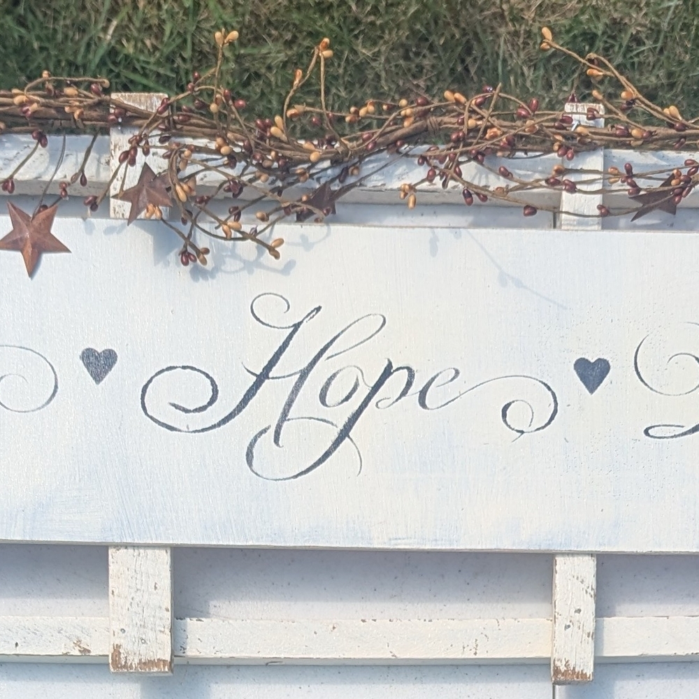 Decorative White Wooden Sign with Hope Script